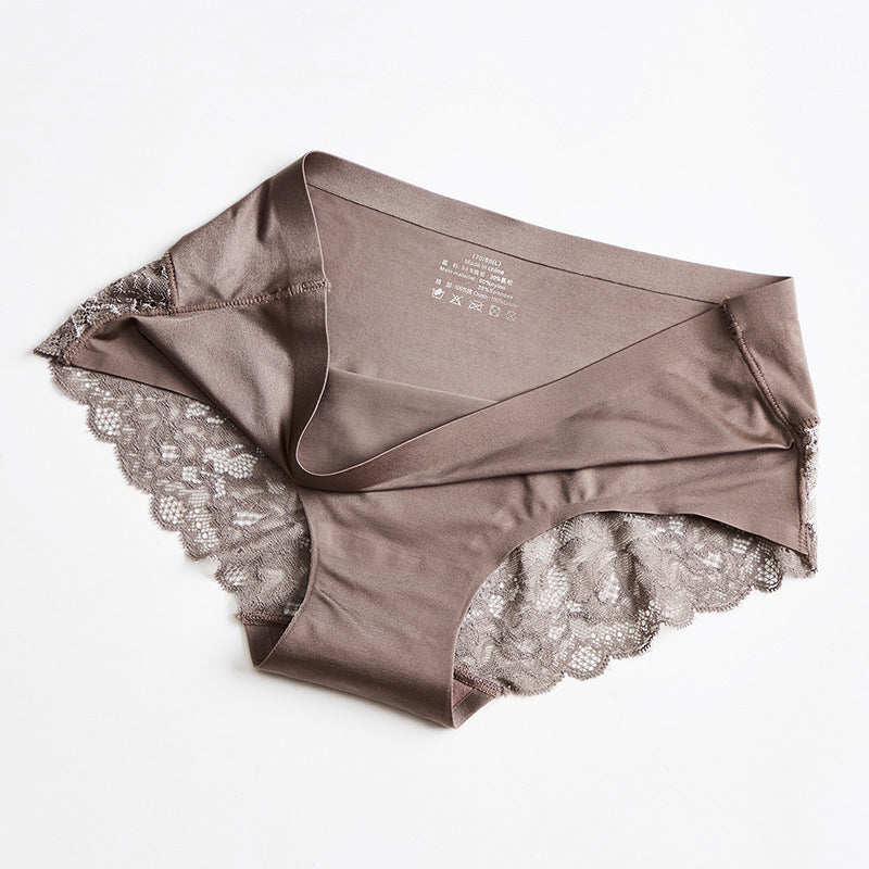 Luxury Ice Silk Lace Mid-Waist Briefs