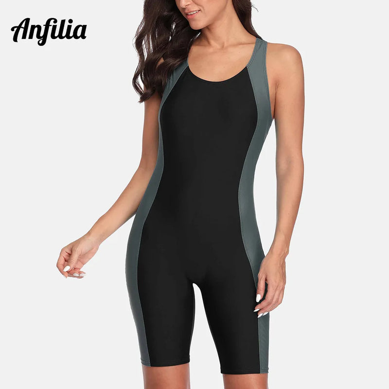 Anfilia One Piece Women Pro Sports Swimwear Boyleg Knee-length