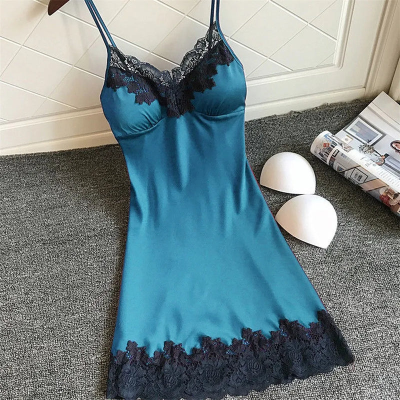 Women Nightgowns Sexy Nightwear Lace Patchwork Camisola Lingerie