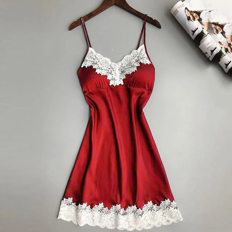 Women Nightgowns Sexy Nightwear Lace Patchwork Camisola Lingerie