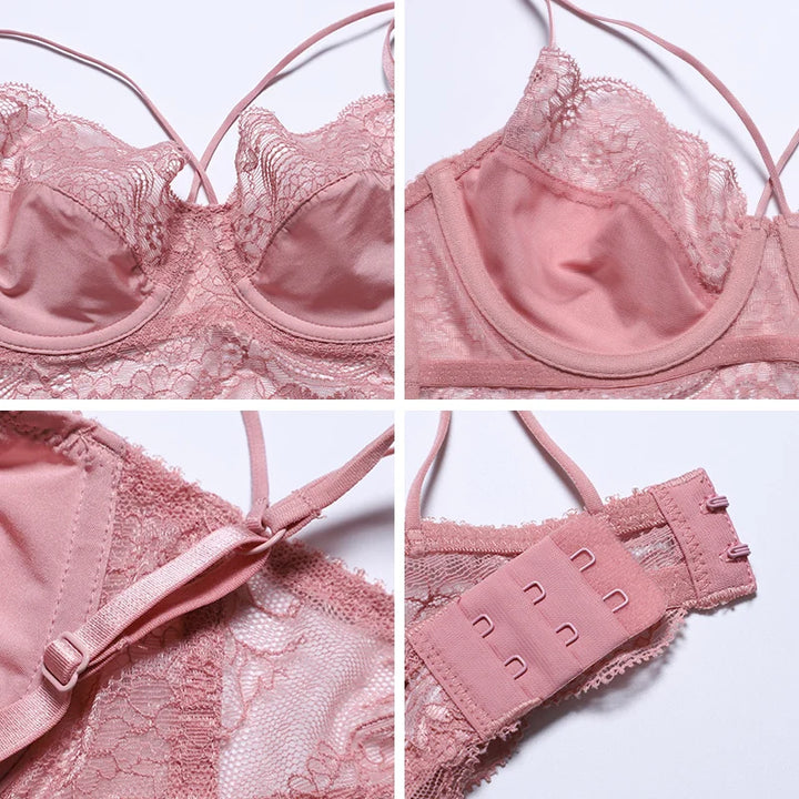 Pink Bra Set Lingerie Push Up Brassiere Lace Underwear Set Sexy