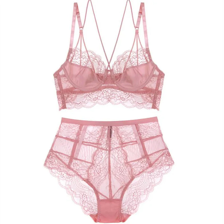 Pink Bra Set Lingerie Push Up Brassiere Lace Underwear Set Sexy