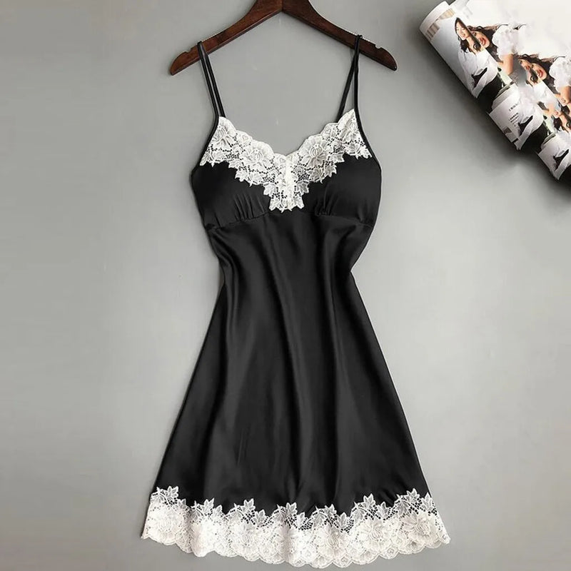 Women Nightgowns Sexy Nightwear Lace Patchwork Camisola Lingerie