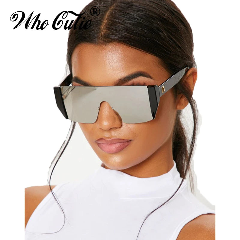 WHO CUTIE 2019 Futuristic One Piece Sunglasses Men Brand Designer