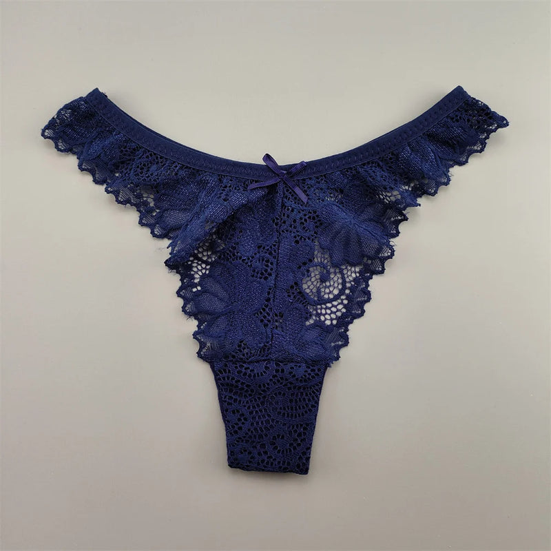 3pcs Charming Ladies Hollow Out Transparent Lace Thong Panties T Back