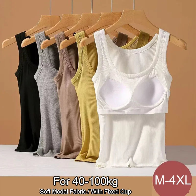 Modal Plus Size Women Sleeveless Camisole Top With Chest Pad