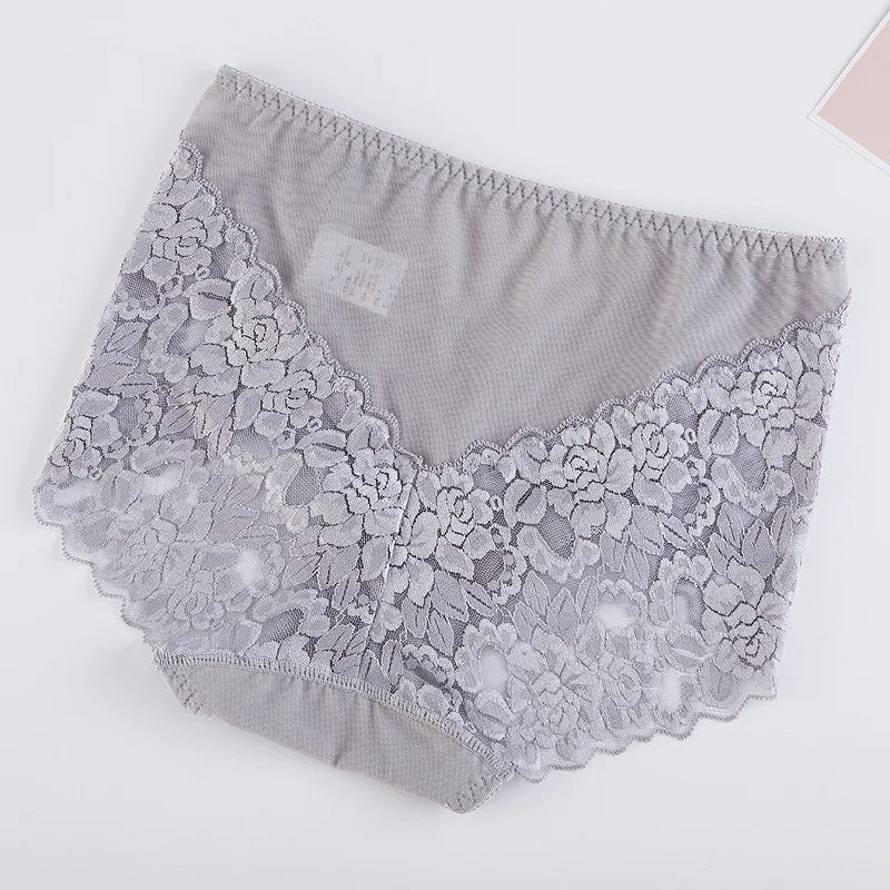 Seamless Lace Underwear Briefs Ladies Sexy Mesh Panties High-waist