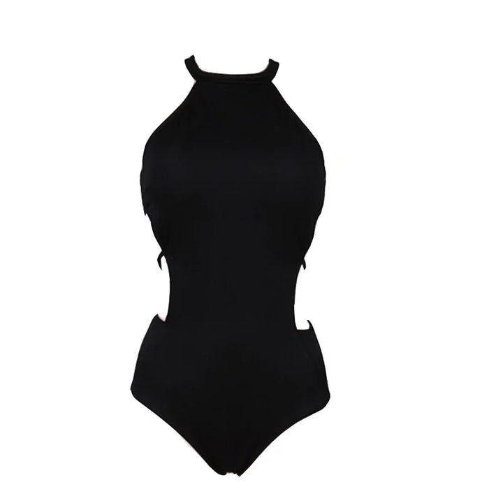 Wisuwore Sexy Swimsuit Halter One Piece Suit Black Open Back