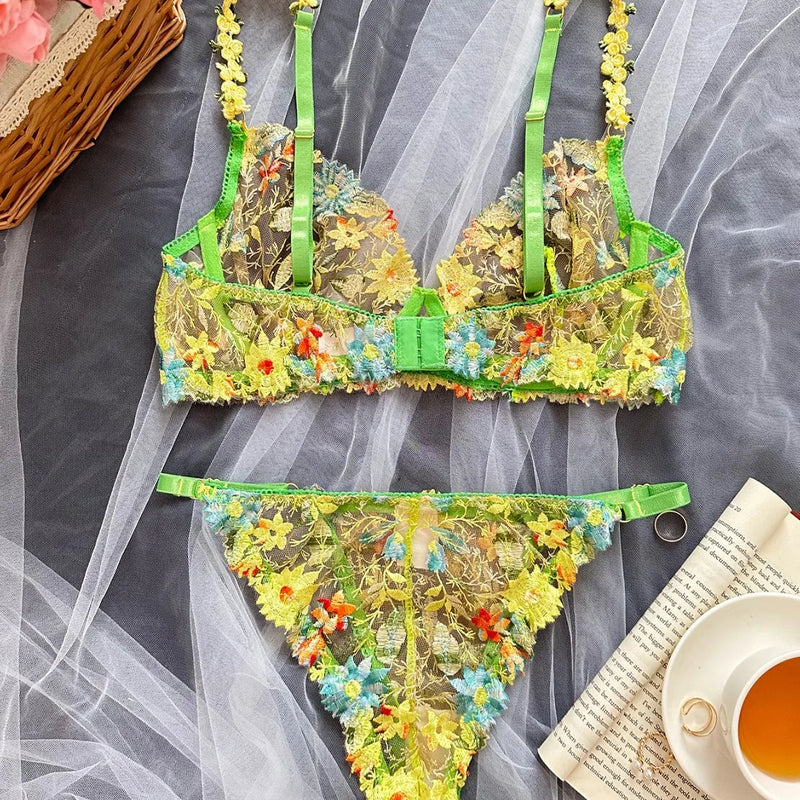 New Floral Embroidery Chest Gather Lingerie Women's Sexy Comfortable