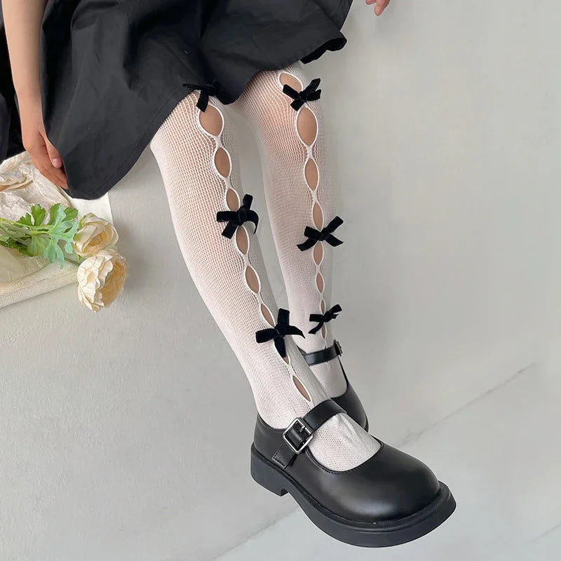 2023 Korean Cute New Bow Hollow Lace Girls Stockings Summer