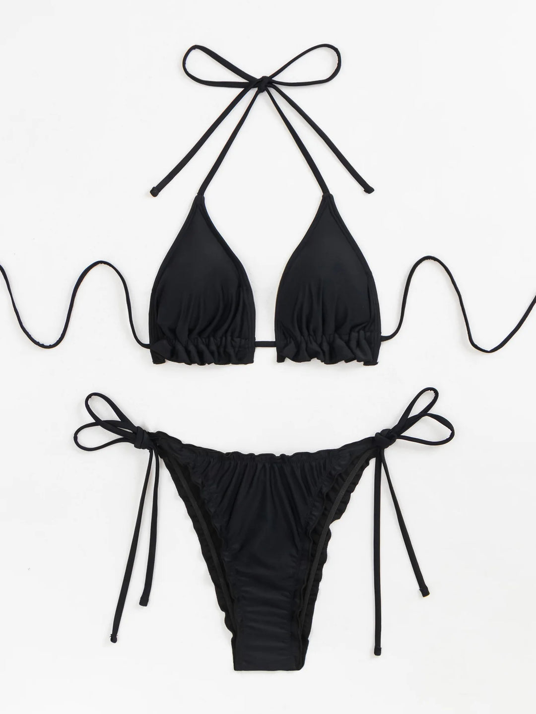 Y2K Black Triangle Halter Bikini Set Female Sexy String Beach