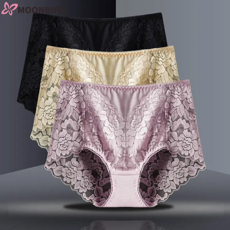 Seamless Lace Underwear Briefs Ladies Sexy Mesh Panties High-waist