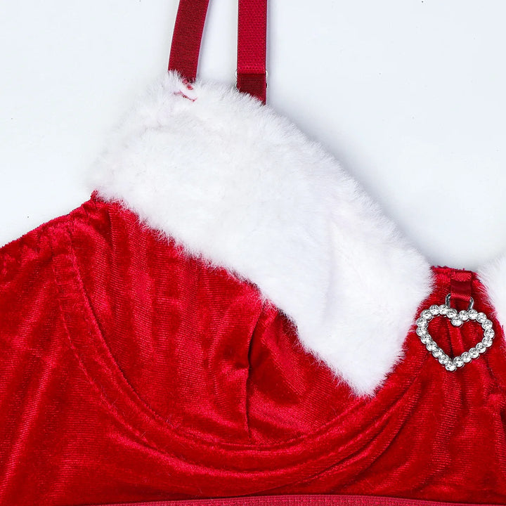 Ellolace Velvet Christmas Lingerie Set – Luxe Bra & Skirt Ensemble