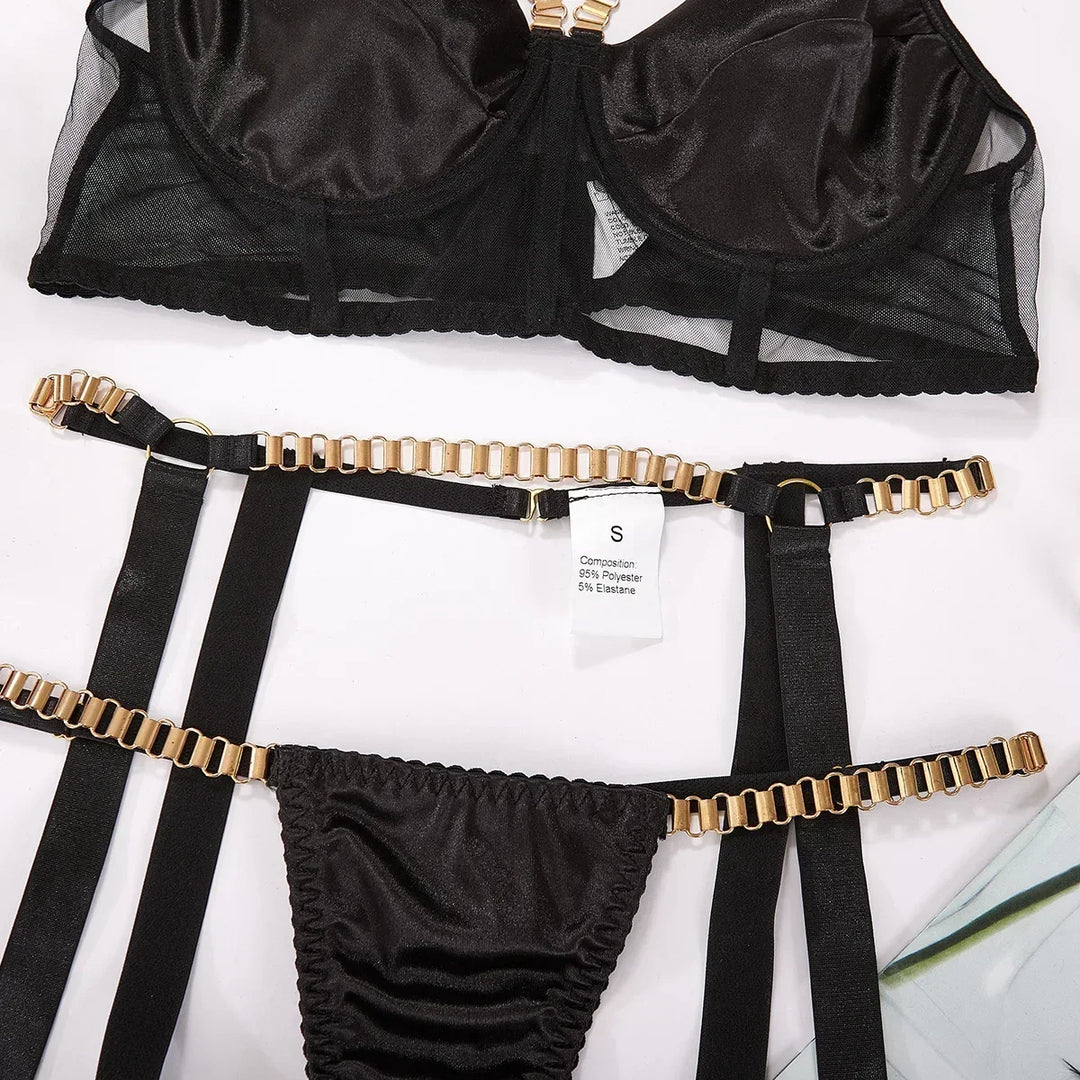 Bra Set Women Underwear Sexy Lingerie Chain Straps Bras with Panties and Garter Leg Ring Sensual Sets Intimate Langerie