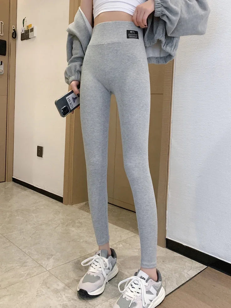 2024 Autumn Thin Ribbed Leggings for Women Basic Slim Pencil Pants