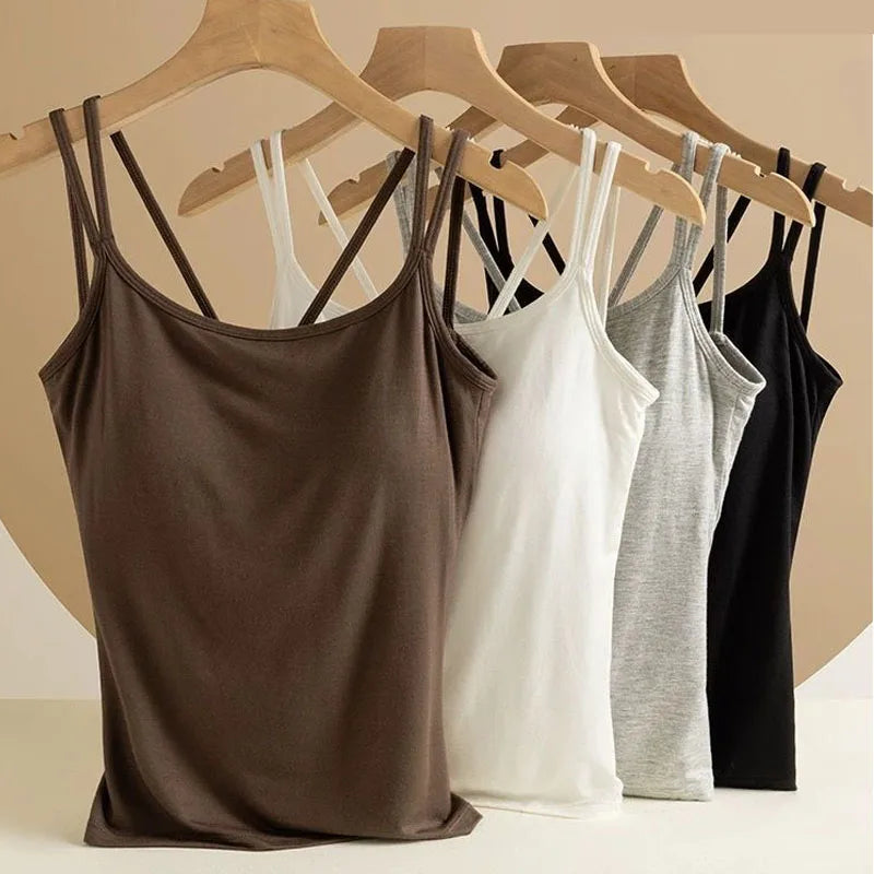 For 40-100kg Modal Camisole Top Plus Size with Chest Pad Integrated