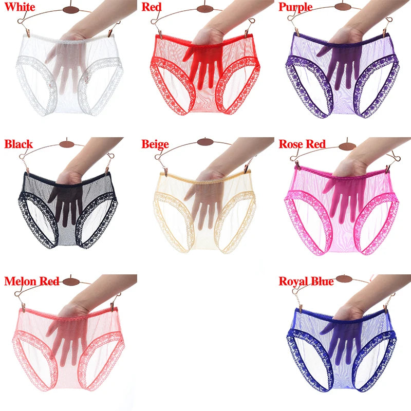 Women's Transparent Panties Sexy Mesh Briefs Mid-Rise Lace Seamless