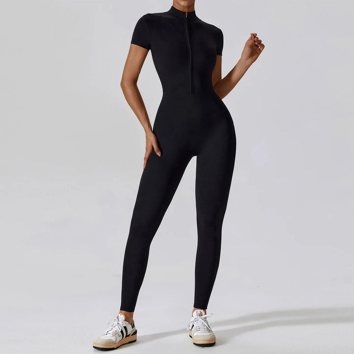 Yoga Set Women's Jumpsuits One-Piece Suit Zipper Short Sleeve Gym