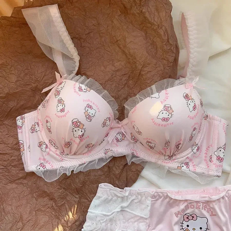 Sanrio Bra Set Hello Kitty Kawaii Sweet Underwear Panties Bra Set