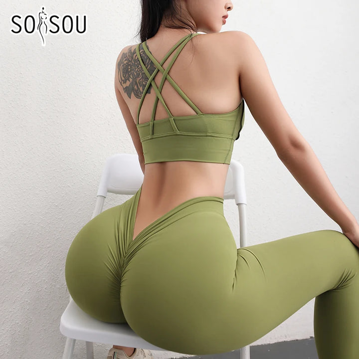 SOISOU Nylon Yoga Set Women's Tracksuit Sportswear Gym Leggings Woman Bra