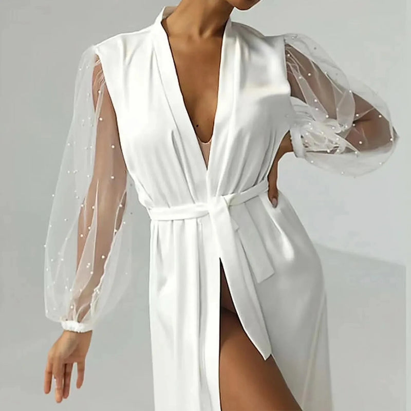 Bridal Gown with Pearl Tulle Robe Luxury High Grade Bathrobe Sexy Nightwear