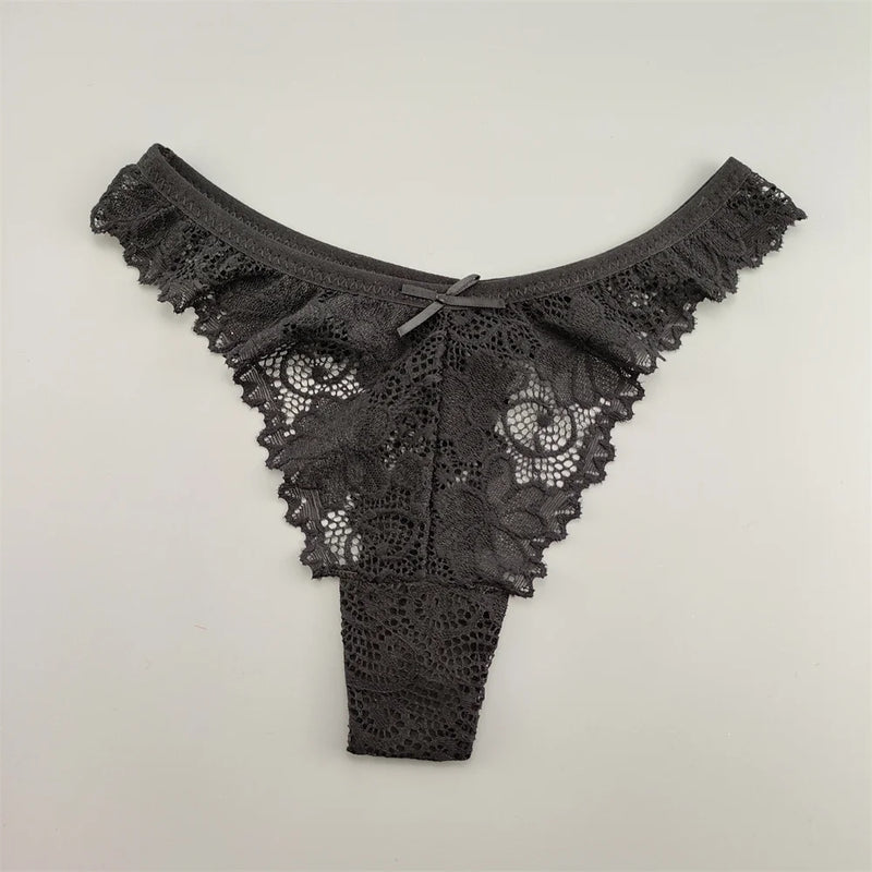 3pcs Charming Ladies Hollow Out Transparent Lace Thong Panties T Back