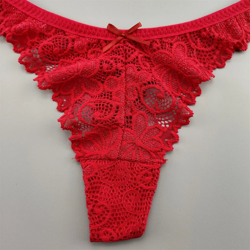 3pcs Charming Ladies Hollow Out Transparent Lace Thong Panties T Back