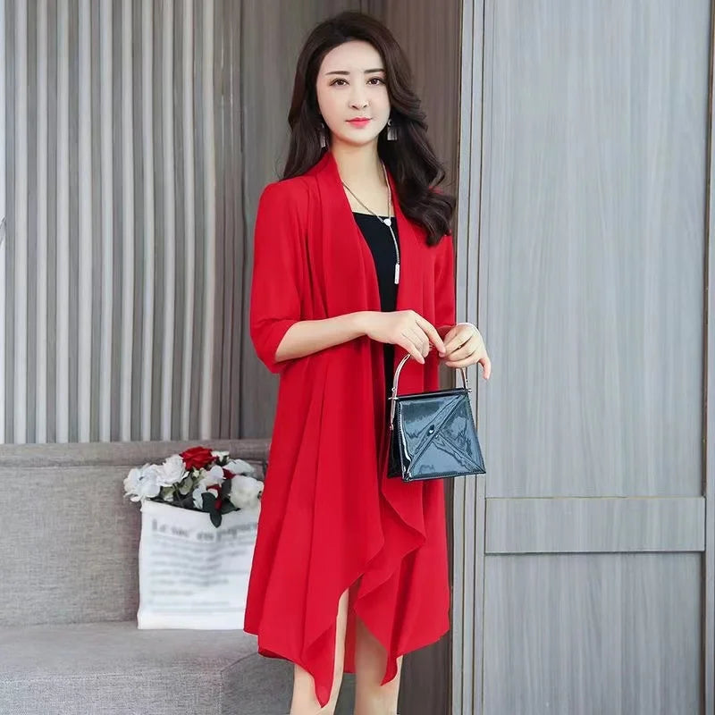 Summer Chiffon Shirt, Medium Length, Ultra-thin Coat, Sun Protection