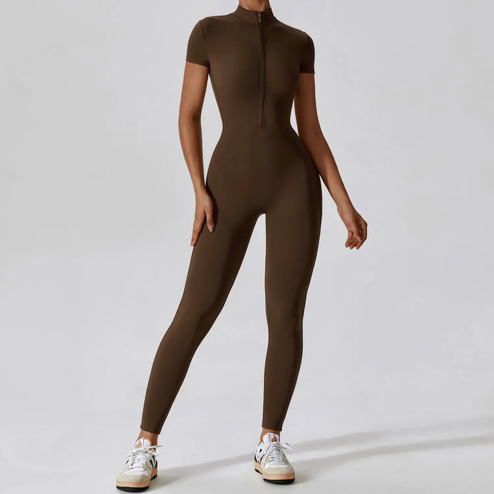 Yoga Set Women's Jumpsuits One-Piece Suit Zipper Short Sleeve Gym