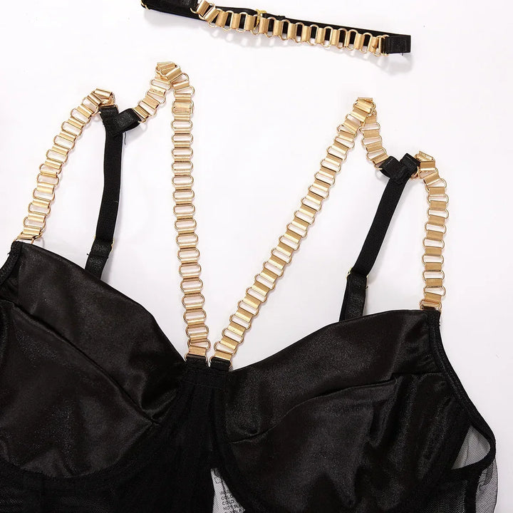 Bra Set Women Underwear Sexy Lingerie Chain Straps Bras with Panties and Garter Leg Ring Sensual Sets Intimate Langerie